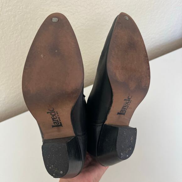 Laredo Black Leather Western Cowboy Boots, Scalloped Trim, Size 8M, USA Made - Picture 8 of 11